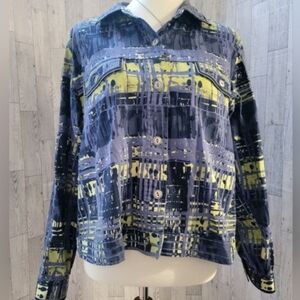 CHRISTOPHER & BANKS button down short sleeve shirt. Blue and green size large